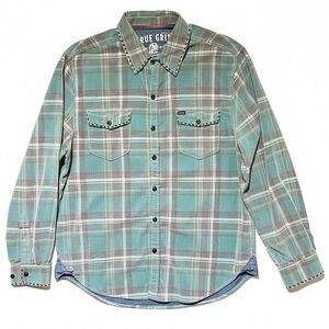 True Grit Corduroy Shirt Men L Plaid Western Ranch Whipstitch Heritage Lodge